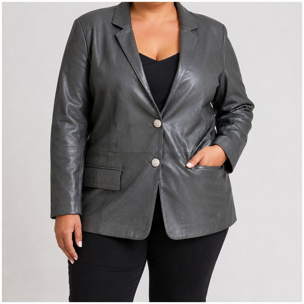 Vintage Mark Zunino Soft Gray Leather Blazer Jacket Rhinestone 1X 1990s